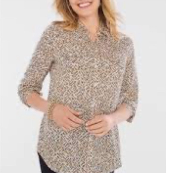 Chico’s button down novelty keys print shirt cream & gold novelty shirt size S - Picture 2 of 5